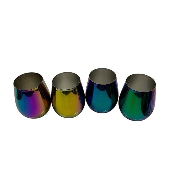 RAINBOW FUSION MIRROR REFLECTIVE STEMLESS WINE,WATER GLASS 18.5 OZ Set Of 4 - Picture 2 of 11